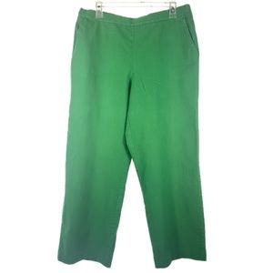 Green Straight Leg Elastic Waist Back Side Pocket Cotton Blend Pant